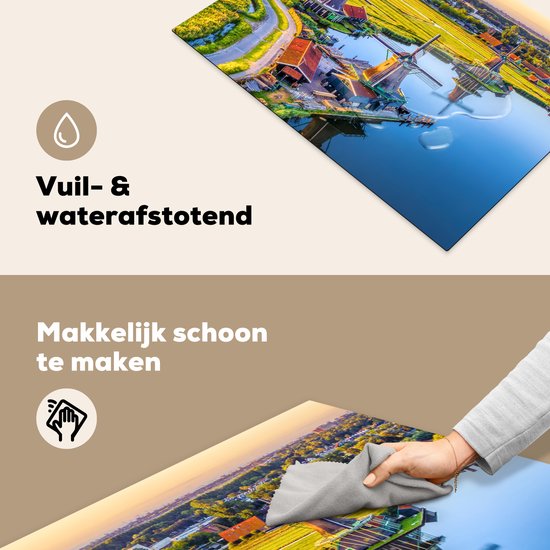Kookplaataccessoires - Inductie beschermer - 75x52 cm - Inductie Afdekplaat - Anti Slip Mat - Molen - Hollands - Avond - Landschap - Inductiebeschermer - Voor kookplaat - Werkbladbeschermer - Keuken decoratie - Accessoires