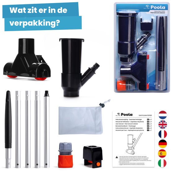 Poola Zwembad stofzuiger – Zwembad bodem reiniging – Inclusief 5-delige steel (140cm) – Bodemzuiger zwembad – Zwembadstofzuiger – Zwembadreiniger – Jacuzzi onderhoud – Zwart