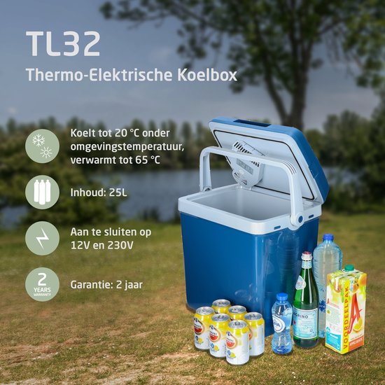 Travellife TL32 Thermo-Elektrische Koelbox - 25L - AC/DC - 12V/230V - Geschikt voor 1,5 L flessen - Travellife