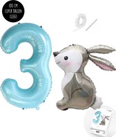 Snoes - Panpan Ensemble de ballons de Basis XXL Ballon numéroté Bébé Blue Blauw Nude 3 - Sweet Rabbit + Number Ballon 3 Years - Hélium Convient