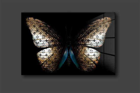 Golden butterfly lv schilderij op plexyglas 90x60cm