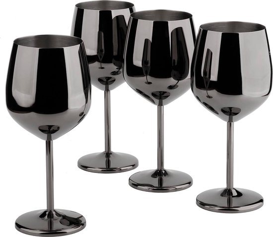 Foto: Baba s bar wijnglazen set rvs wijnglazen cocktailglazen roestvrij staal 500 ml zwart set van 4