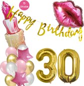 Snoes Beauty Helium Ballonnen Set 30 Jaar - Roze Folieballonnen - Slinger Happy Birthday Goud