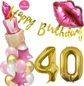 Snoes Beauty Helium Ballonnen Set 40 Jaar - Roze Folieballonnen - Slinger Happy Birthday Goud