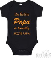 100% katoenen Romper "De liefste papa is toevallig mijn papa" Unisex Katoen Zwart/mosterd Maat 62/68