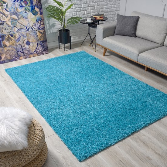 Tapis Shaggy Impression Turquoise à poils longs - 140x200CM