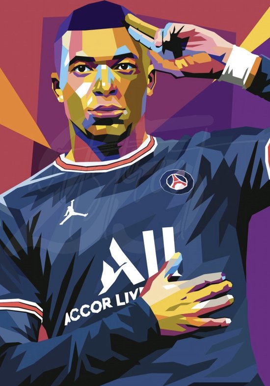 Kylian Mbappe Poster | Rode Poster | Mbappe Goal Poster | Mbappe Pop Art | Paris Saint Germain | PSG | 51x71cm | Geschikt om in te lijsten