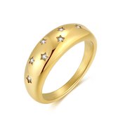 Twice As Nice Ring in goudkleurig edelstaal, bol, kristallen sterretjes. 52