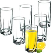 Drinkglazen van hoogwaardig glas, set van 6 waterglazen, dikwandige sapglazen, geribbelde glazen voor water, drankjes, sap, party, cocktailglazen, drankglazen (hoog, 380 ml)
