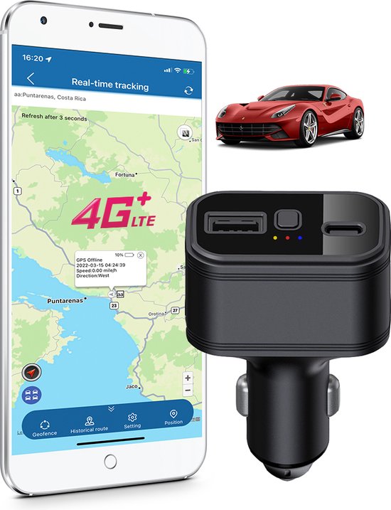Traceur GPS 4G pour voiture, allume-cigare double USB, dispositif de suivi  GPS