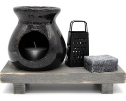 Comforder Amberblokjes Cadeauset met Brander, Waxinelichtje, Schaaltje en Rasp - Geurblokje Black Musk - Giftset