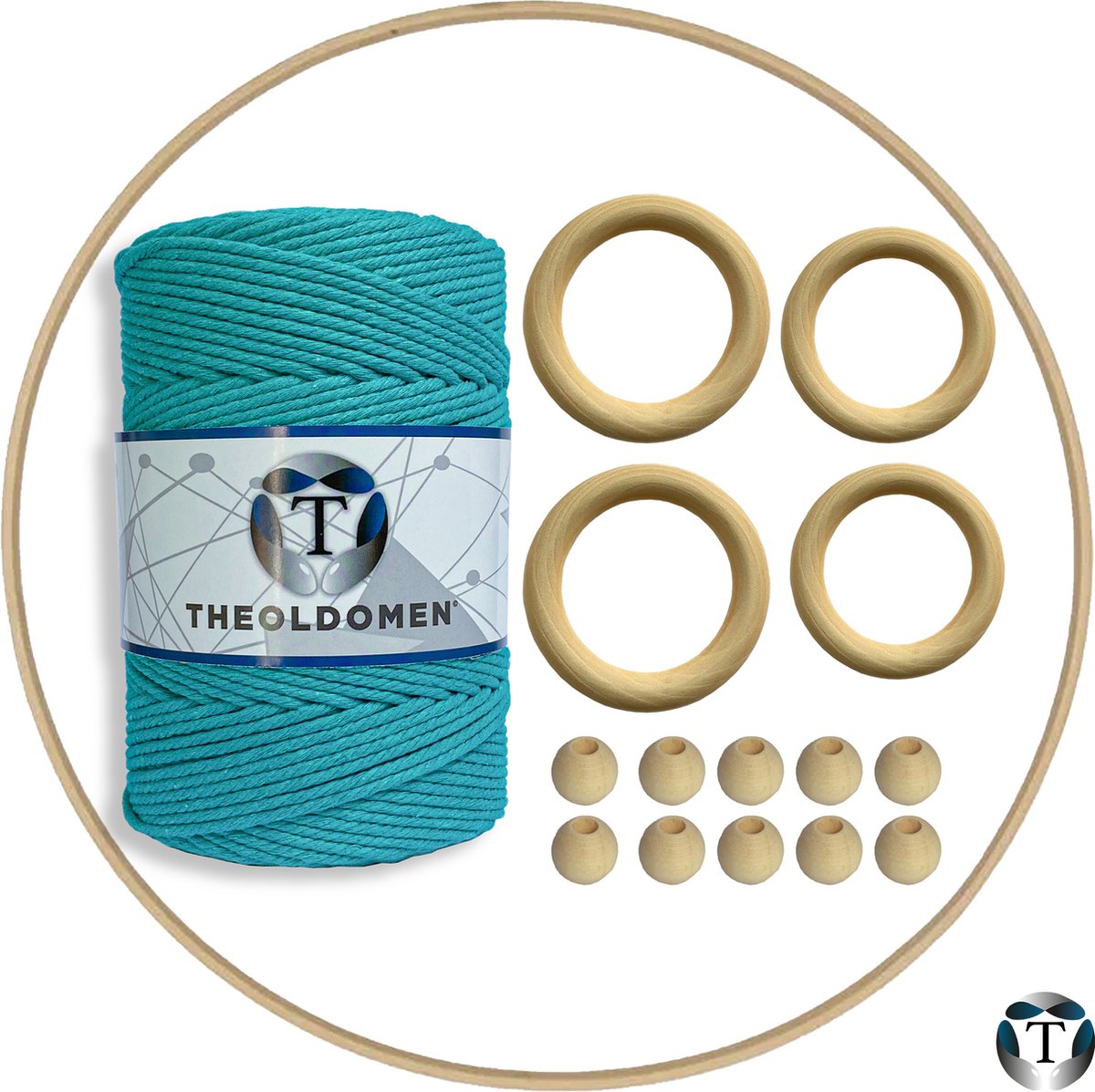 Macramé Pakket | 200 METER | Teal | Starter Set | Ringen | Kralen | Hout | Macramé Touw | 3mm | 100% Katoen | Macramé | Decoratie | DIY | Doe Het Zelf | Wandkleed | Dromenvanger | Plantenhanger | Tassen | TheOldOmen |