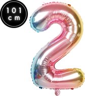 Fienosa Cijfer Ballonnen nummer 2 - Regenboog - 101 cm - XL Groot - Helium Ballon- Verjaardag Ballon - Verjaardag Versiering _ Verjaardag Decoratie