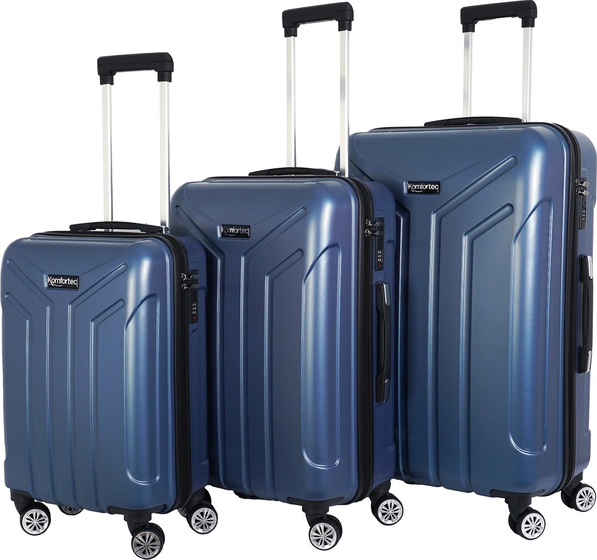 Komfortec Harde Kofferset – 3delig M-L-XL – Dubbele Wielen – Hardcase Trolleykoffer Reiskoffer Set – ABS materiaal – Blauw