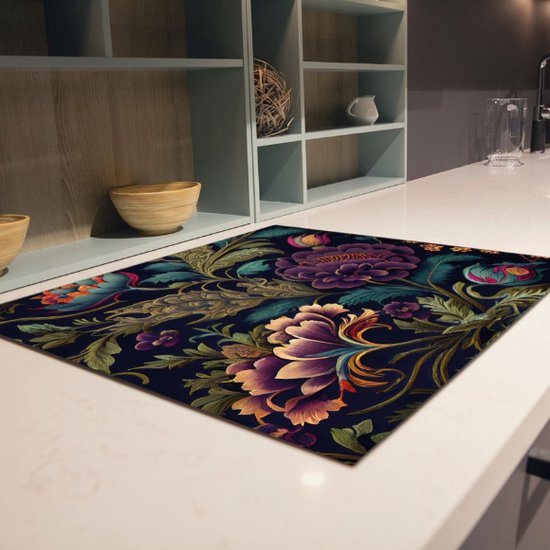 Inductiebeschermer Bloemen patroon | 60 x 52 cm | Keukendecoratie | Bescherm mat | Inductie afdekplaat