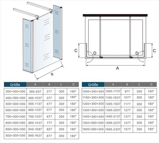 Inloopdouche Vrijstaand met Zijwanden Blossom 1000x2000 8mm Helder Glas ...