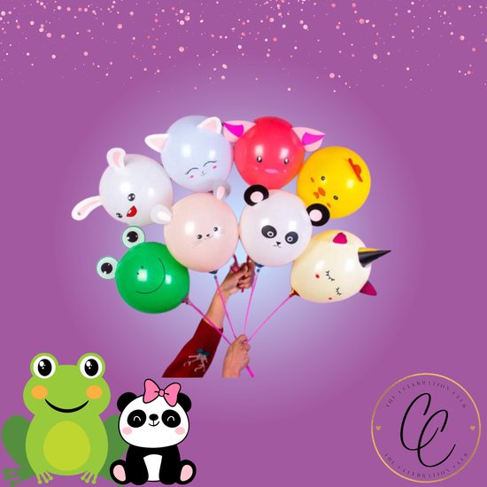 Ballonnen - kikker - beer - konijn - poes - unicorn - varken - panda - kuiken - kinderfeestje - versiering - decoratie - feest - set van 6