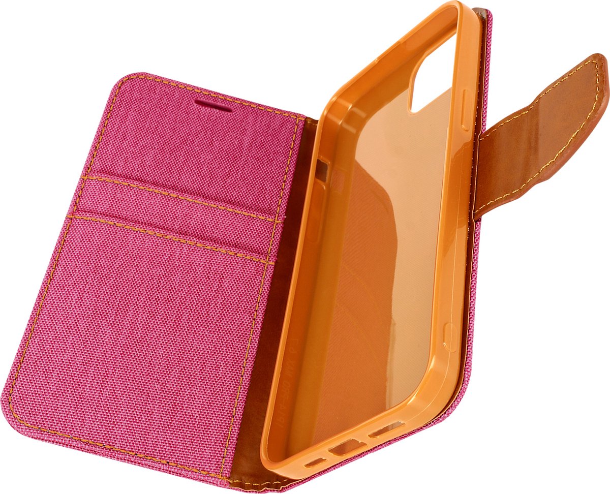 Case geschikt voor iPhone 14 Stof Kaarthouder Stand Roze