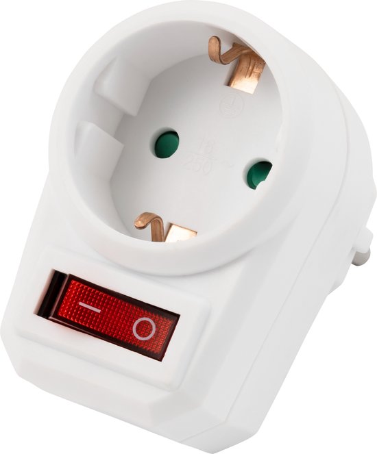 McPower Doorvoerstekker - 1 stopcontact - Splitter met Aan/uit knop - Wit