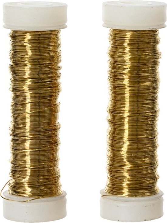 Foto: Decoris binddraad wikkeldraad 2x rolletjes goud 30 m x 0 3 mm hobbydraad bloemendraad