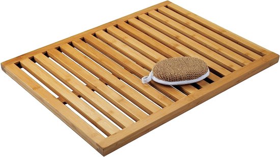 M-Design antislip bamboemat voor binnen en buiten - rechthoekige bamboe badmat in lattendesign - eco-vriendelijk en modern badkameraccessoire voor het bad of de douche - bruin