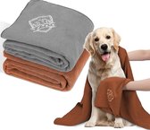 Hondenhanddoeken, 2 stuks, grote zachte hondenhanddoeken, handdoeken voor middelgrote honden en katten, extra absorberend/machinewasbaar, microvezeldoeken, 115 x 73 cm, grijs en bruin