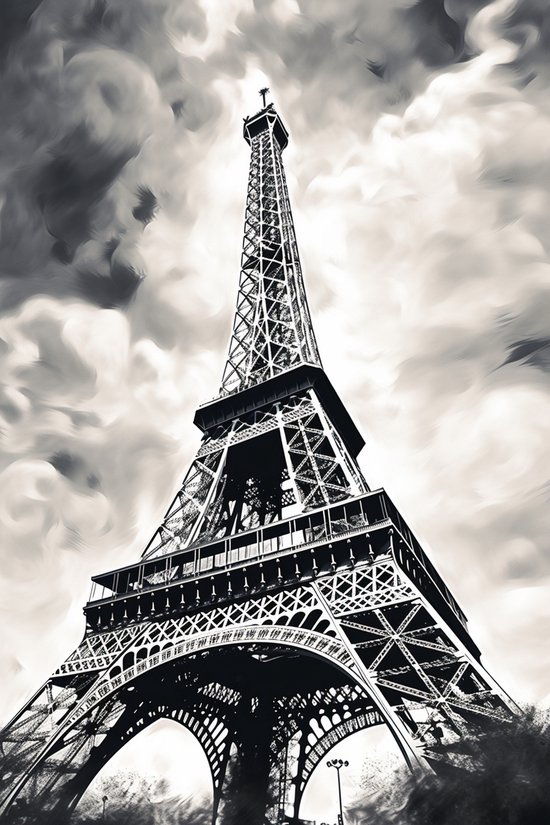 Affiche Paris | Affiche Tour Eiffel | Tour Eiffel Zwart Wit | Décoration d'intérieur | 61x91cm | RTB | Convient pour Cadres