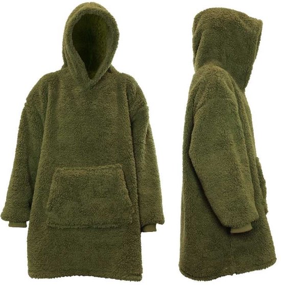 Unique Living - Sweat à capuche oversize Teddy - Vert d'hiver - 70x50x87cm - Taille unique