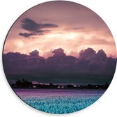 Dibond Muurcirkel - Zonsondergang - Landschap - Wolken - Kleuren - 30x30 cm Foto op Aluminium Muurcirkel (met ophangsysteem)