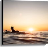 Canvas - Zee - Zonsondergang - Surfplank - Surfers - Hobby - 60x60 cm Foto op Canvas Schilderij (Wanddecoratie op Canvas)