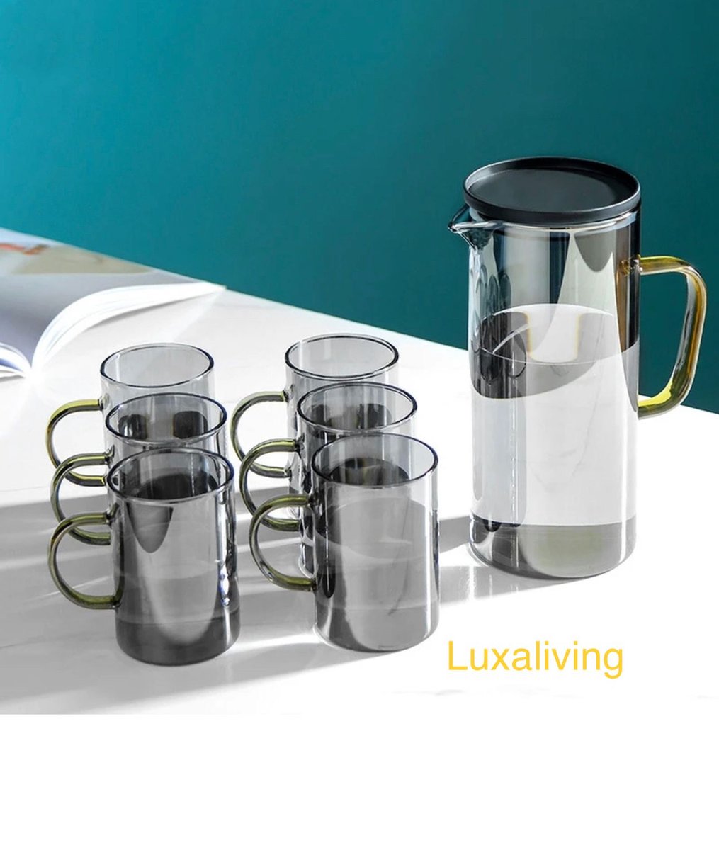 Luxaliving Waterkaraf met 6 glazen - Inhoud 1,3 liter - Vaatwasser bestendig - Glazenset - Karaf - Drankglazen