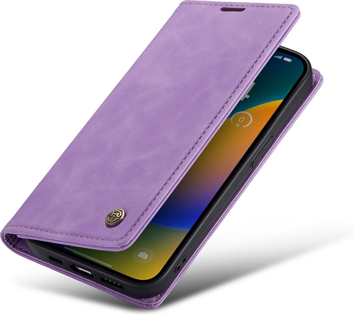 iPhone 14 Pro Max Bookcase hoesje - CaseMe - Effen Lila - Kunstleer
