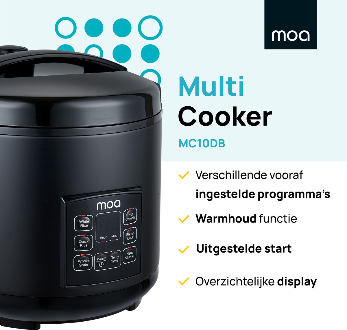 MOA Multicooker - 5L - Slowcooker - Rijstkoker met Stomer - BPA-vrij - Stoomkoker - Warmhoudfunctie - 700W -Zwart thumbnail 2