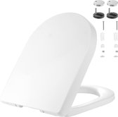 Witte softclose toiletbril, luxe toiletbril met langzaam sluitende en snelsluitingsscharnieren voor eenvoudige reiniging, strakkere bevestiging bovenaan (vierkant, 420 mm-355 mm)