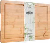 Premium biologische bamboe houten snijplank van Harcas. Extra grote snijplank 45cm x 30cm x 2cm. Beste voor vlees, groenten, tapas en kaas. Professionele kwaliteit voor duurzaamheid. Druppelgroef