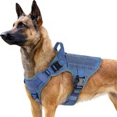 Anti-trek hondenharnas voor grote/grote honden Tactisch hondenharnasvest met handvat Geen trekveiligheidsharnas Verstelbaar gewatteerd borstharnas Trekharnas XL, blauw