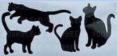 Raamstickers katten - 4 stuks - 4 verschillende designs - zwart statisch raamfolie - herbruikbaar - halloween - verschillende groottes tussen de 10 en 16 cm