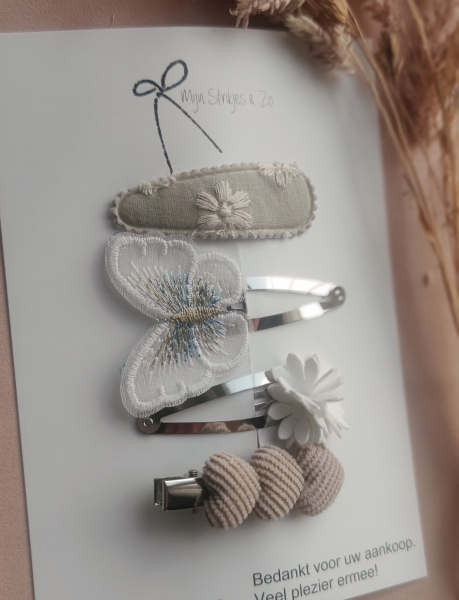 Haarspelden mix wit beige vlinder en bloem