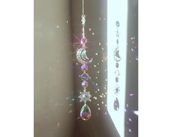 Raamkristal - zonnehanger - dromenvanger - dreamcatcher - crystal Moon Suncatcher - Transparant - Kristal Zonvanger - zilverkleur - Raam Decoratie - Maan zonnevanger - Kristallen - Zonnevanger - Raamdecoratie - moederdag - moederdag cadeautje