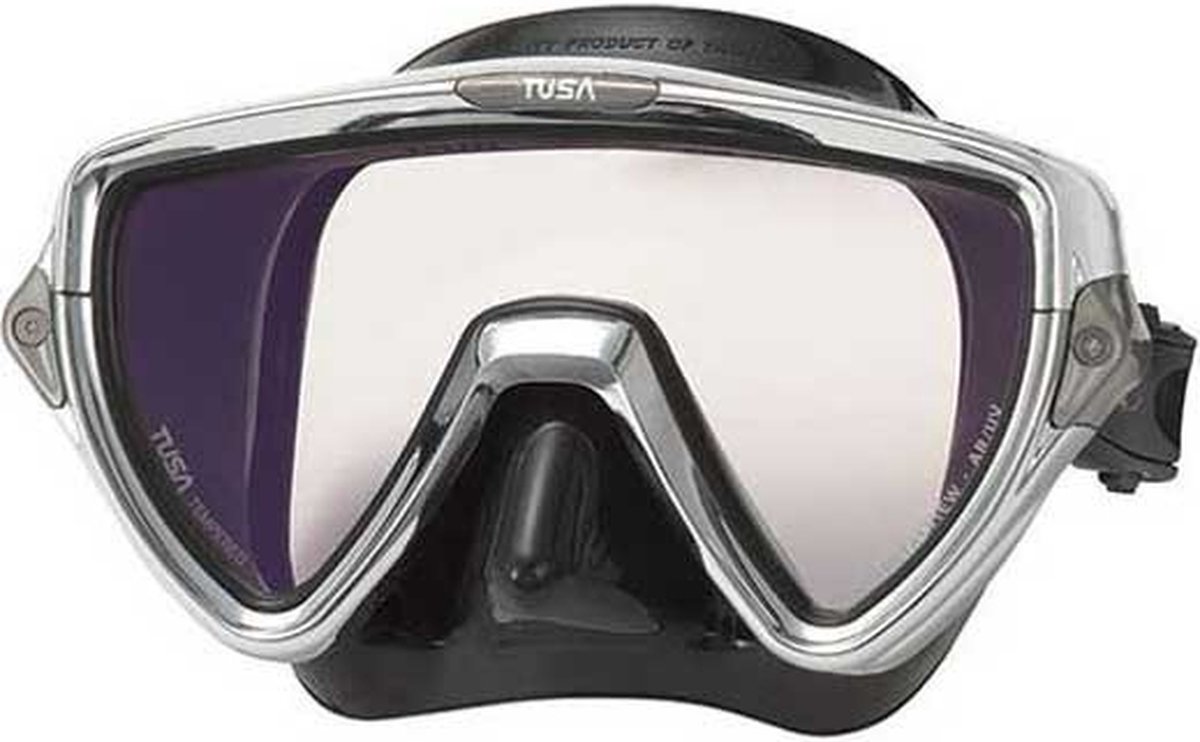 TUSA VISIO PRO Duikmasker voor Volwassenen – Premium enkelvoudig lensmasker met CrystalView Optical Glass, antireflecterende behandeling en UV-bescherming – Zwart/Chroom – M-110SQB CR
