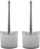 MSV Toiletborstel in houder/wc- 2x -borstel Aveiro - PS kunststof/rvs - wit/zilver - 37 x 14 cm