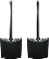 MSV Toiletborstel in houder/wc- 2x -borstel Aveiro - PS kunststof/rvs - zwart/zilver - 37 x 14 cm