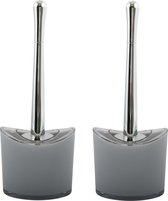 MSV Toiletborstel in houder/wc- 2x -borstel Aveiro - PS kunststof/rvs - lichtgrijs/zilver - 37 x 14 cm