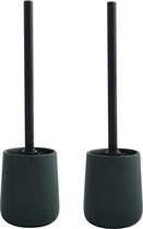 MSV Toiletborstel in houder/wc - 2x - borstel Malmo - keramiek/rvs - donkergroen/zwart - 39 x 10 cm