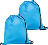 Gymtas/lunchtas/zwemtas met rijgkoord - 2x - voor kinderen - lichtblauw - 35 x 41 cm - rugtas