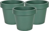 Mega Collections Plantenpot/bloempot - 3x - kunststof - donkergroen - buiten - D20 x H18 cm