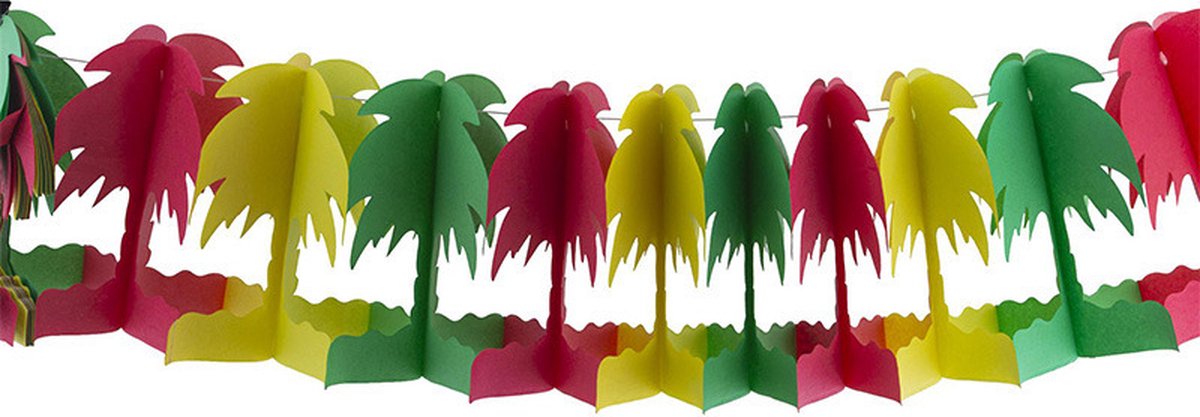 Funny Fashion Hawaii palmbomen thema feestslinger - 2x - gekleurd - 400 cm - papier — afbeelding 2