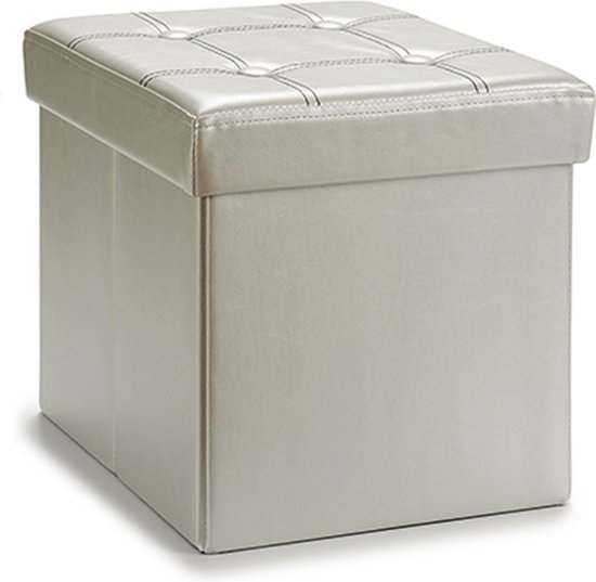 Giftdecor Poef Square BOX - hocker - opbergbox - zilvergrijs - polyester/mdf - 31 x 31 cm - opvouwbaar