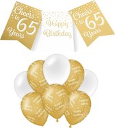 Paperdreams Luxe 65 jaar/Happy Birthday feestversiering set - Ballonnen & vlaggenlijnen - wit/goud
