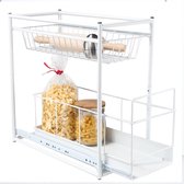 HI keuken/keukenkast organizer uitschuifbaar - wit - 45 x 23 x 45 cm - metaal